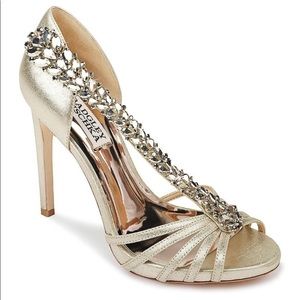 BADGLEY MISCHKA Satin embellished Emma II heels size 81/2